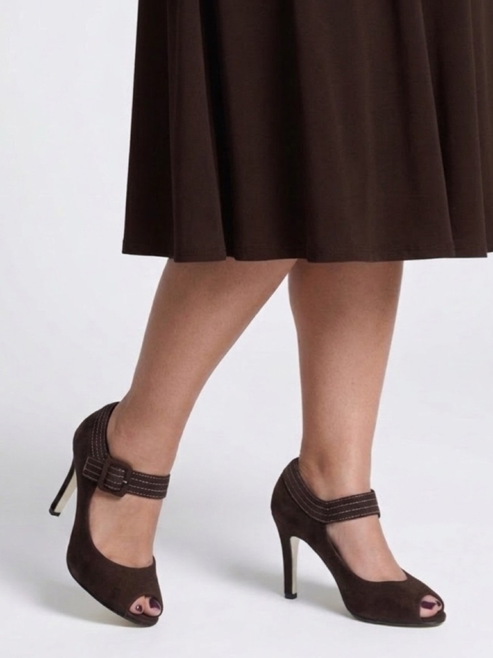 RSVP Black Suede Peep-Toe Mary Jane Heels with Stitched Ankle Strap